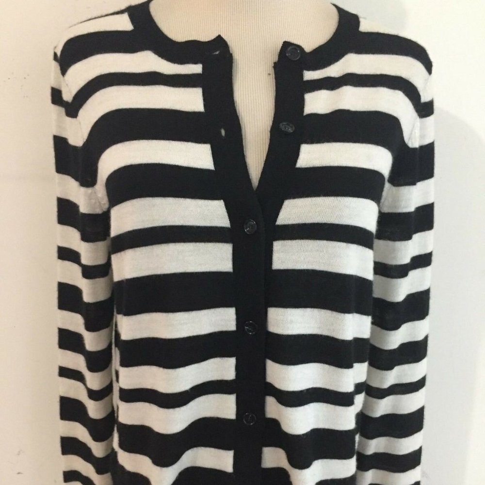 LOFT black and white striped button-down sweater S